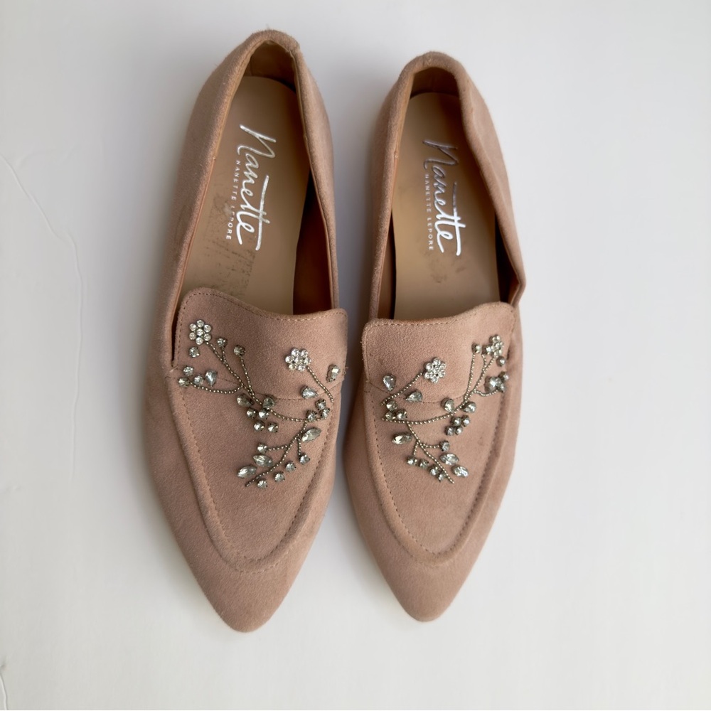Nanette Lepore Pink Suede Shoes with Beaded Embellishment, 8
